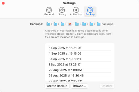 Typeface auto backups