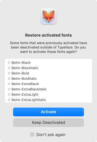 Restore activated fonts