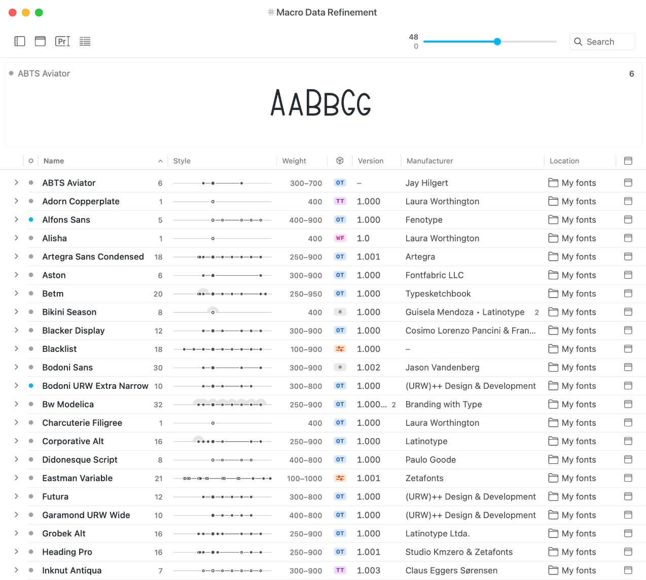 Alphabet Typefaces App Typeface App - Font Manager for Mac