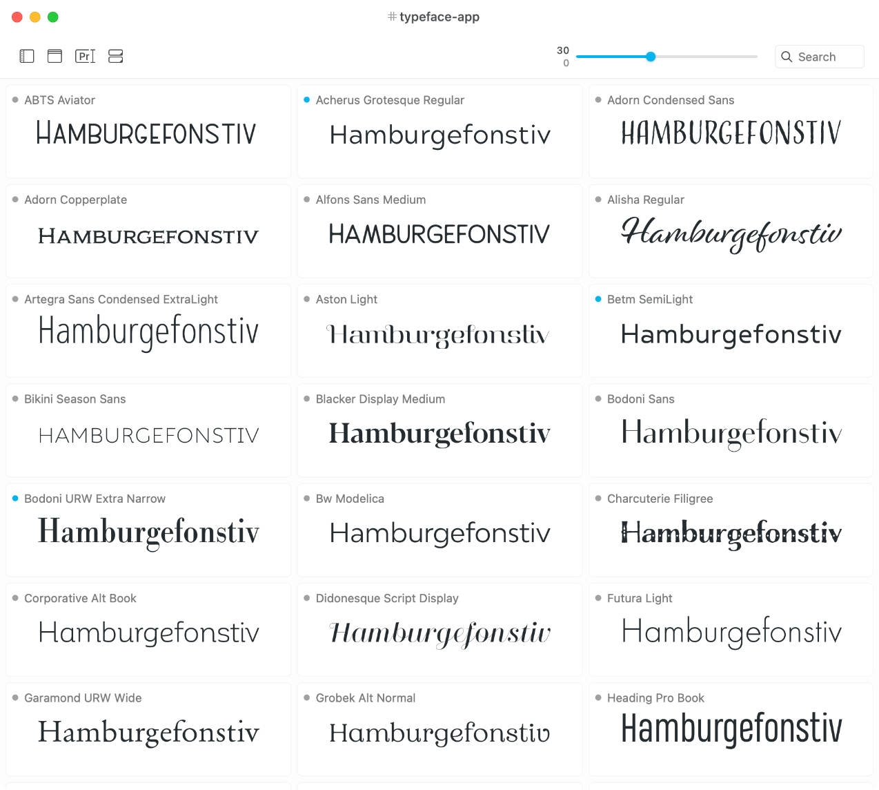 Alphabet Typefaces App Typeface App - Font Manager for Mac