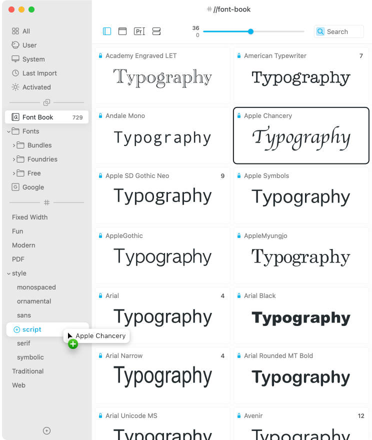 Alphabet Typefaces App Typeface App - Font Manager for Mac