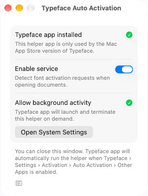 Typeface Auto Activation Helper