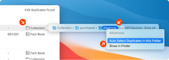 Select duplicate fonts by folder