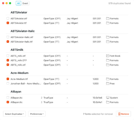 Find and remove duplicate fonts
