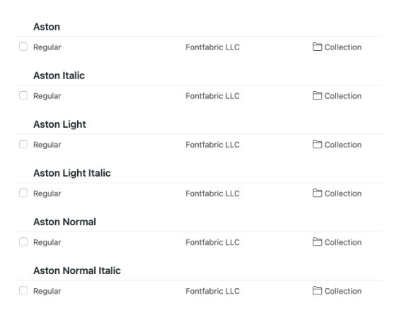 Each font variant has its own family