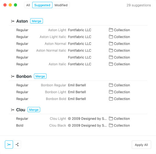 Suggested font family merges