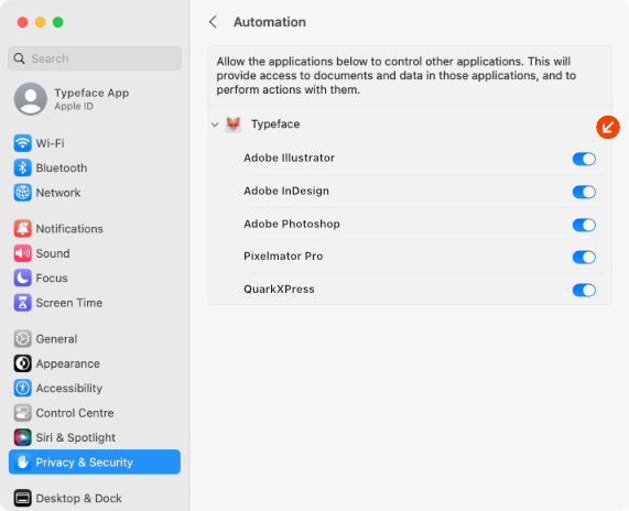 Allow Typeface to communicate with other apps