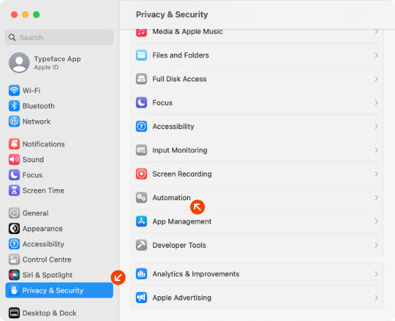 Allow Typeface to communicate with other apps