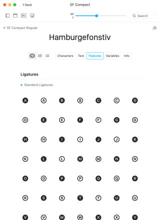 Typeface OpenType features