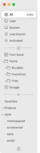 Typeface sidebar