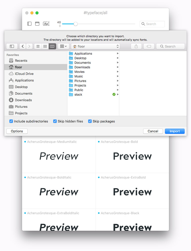 Importing font options