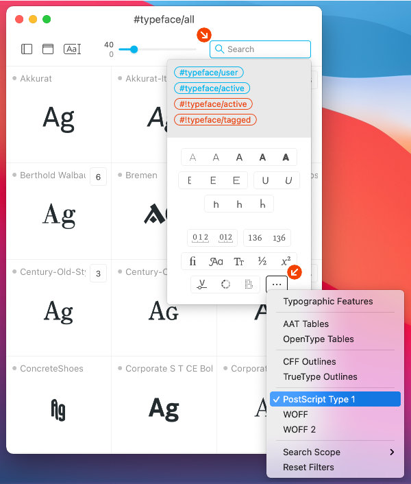 PostScript Type 1 fonts Typeface App