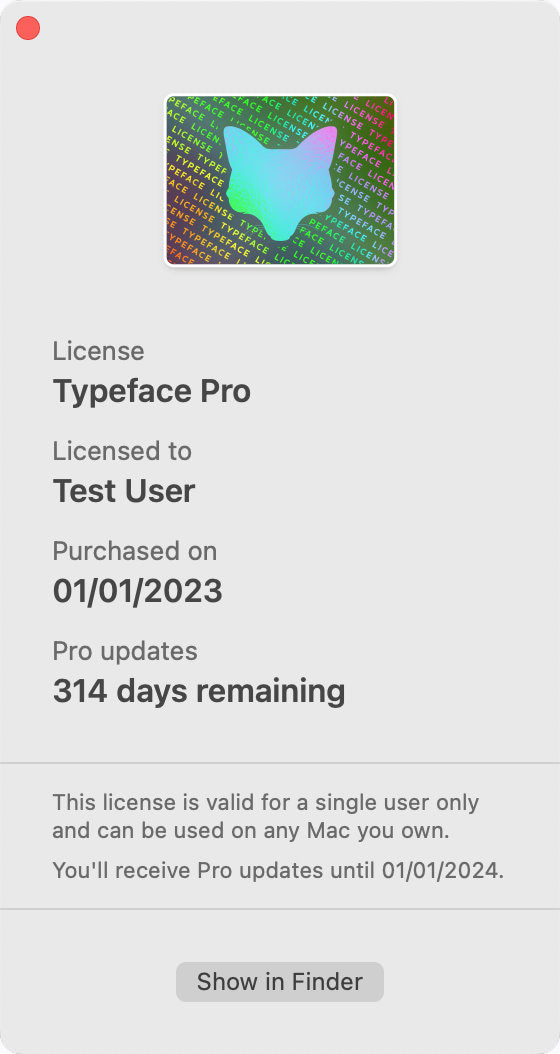 Registering & Licensing - Typeface App